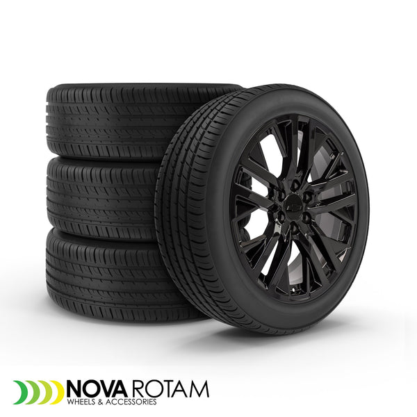 22" Replica Wheel Fits GMC Yukon Sierra Denali | Chevy Silverado Tahoe Suburban | Cadillac Escalade Rim - CV38 Black 22x9 - Nova Rotam