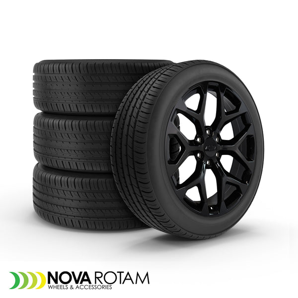 22" Fits GMC Yukon Sierra Denali | Chevy Silverado Tahoe Suburban | Cadillac Escalade Rim Replica Wheel - PVD Black Chrome 22x9 - Nova Rotam