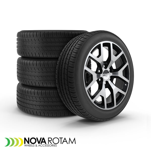 22" Replica Wheel Fits GMC Yukon Sierra Denali | Chevy Silverado Tahoe Suburban | Cadillac Escalade - CV92 Black Machined 22x9 - Nova Rotam