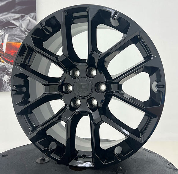 22" Gloss Black Replica Wheel | Fits Factory Original Chevy Silverado Tahoe Suburban GMC Sierra Yukon Denali Cadillac Escalade Rim 84802386 - Nova Rotam