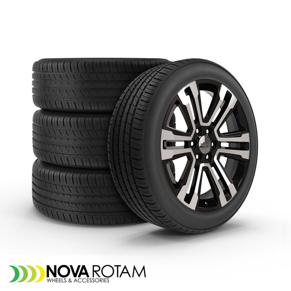 22" Wheels Rims Tires Fits | GMC Yukon Sierra Denali | Chevy Silverado Tahoe Suburban | Cadillac Escalade | Machined Black | 23217243 | 5822 | Ironman Tires - Nova Rotam