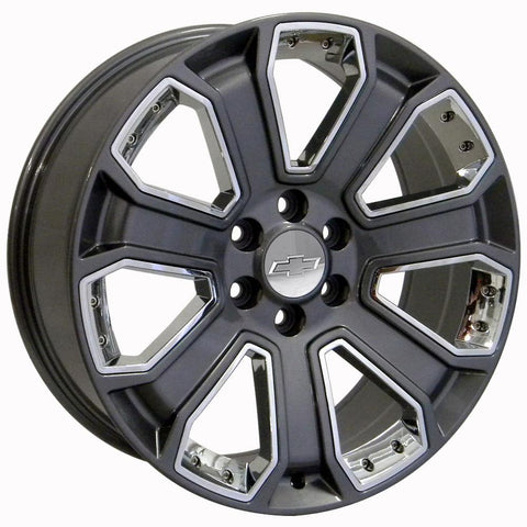 22" Replica Wheel Fits GMC Yukon Sierra Denali | Chevy Silverado Tahoe Suburban | Cadillac Escalade Rim - CV93 Chrome Insert Gunmetal 22x9 - Nova Rotam