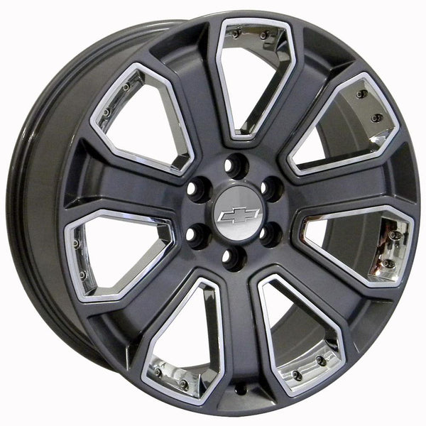 20" Replica Wheel Fits GMC Yukon Sierra Denali | Chevy Silverado Tahoe Suburban | Cadillac Escalade Rim - CV93 Chrome Insert Gunmetal 20x8.5 - Nova Rotam