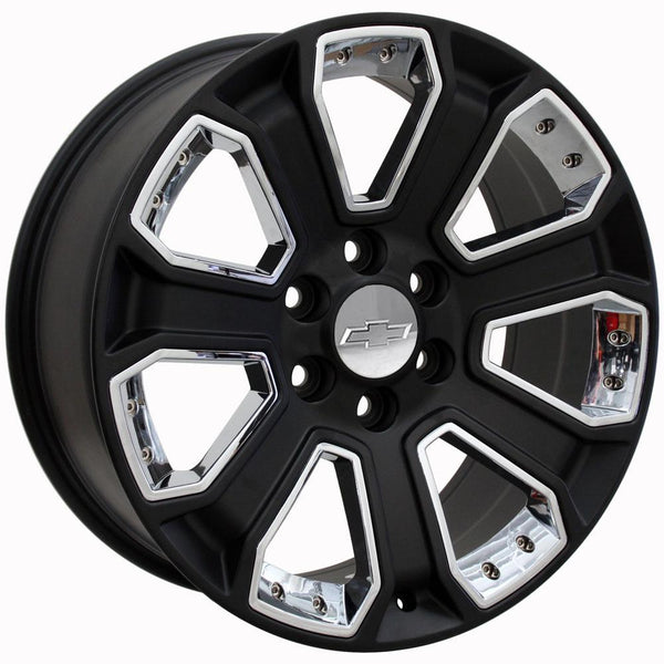 20" Replica Wheel Fits GMC Yukon Sierra Denali | Chevy Silverado Tahoe Suburban | Cadillac Escalade Rim - CV93 Chrome Insert Satin Black 20x8.5 - Nova Rotam