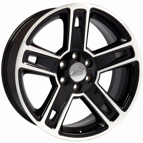 22" Fits GMC Yukon Sierra Denali | Chevy Silverado Tahoe Suburban | Cadillac Escalade Rim Replica Wheel - Black Machined 22x9 - Nova Rotam