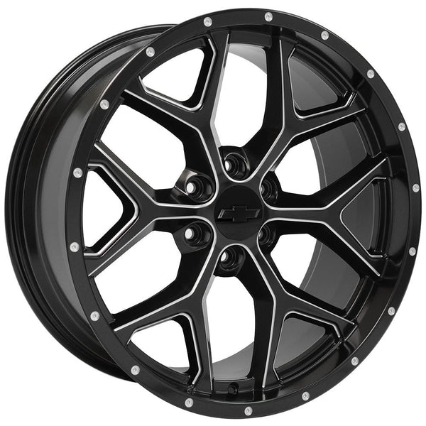 22" Fits GMC Yukon Sierra Denali | Chevy Silverado Tahoe Suburban | Cadillac Escalade Rim - Deep Dish Silverado Replica Wheel - Satin Black with Milled Edges 22x9.5 - Nova Rotam