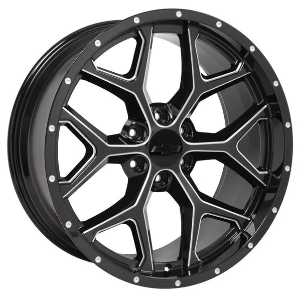 22" Fits GMC Yukon Sierra Denali | Chevy Silverado Tahoe Suburban | Cadillac Escalade Rim - Deep Dish Silverado Replica Wheel - Black with Milled Edges 22x9.5 - Nova Rotam