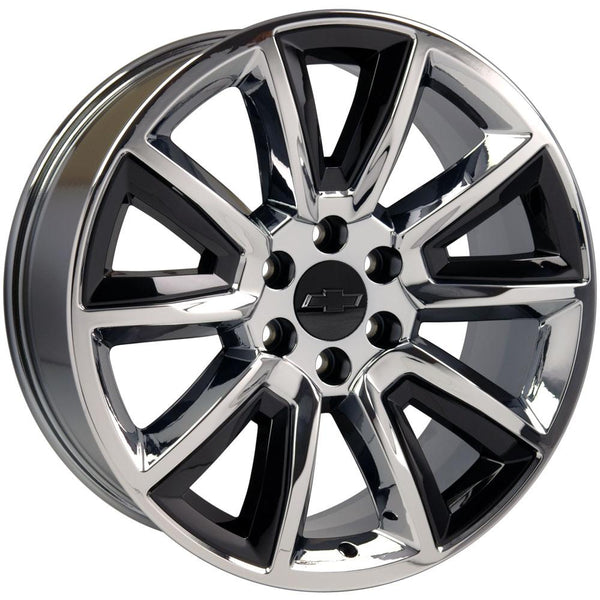 20" Replica Wheel Fits GMC Yukon Sierra Denali | Chevy Silverado Tahoe Suburban | Cadillac Escalade Rim - CV73 Black Insert Chrome 20x8.5 - Nova Rotam