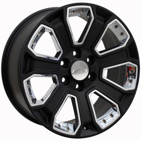 22" Replica Wheel Fits GMC Yukon Sierra Denali | Chevy Silverado Tahoe Suburban | Cadillac Escalade Rim - CV93 Chrome Insert Satin Black 22x9 - Nova Rotam